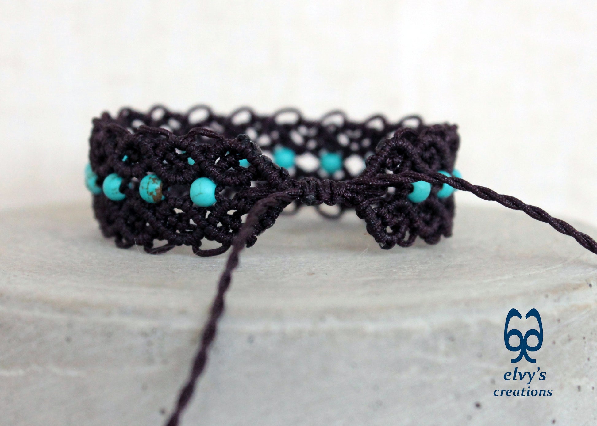 Brown Macrame Bracelet Turquoise Gemstones Adjustable Cuff Bracelet with Healing Gemstones Gift for Women