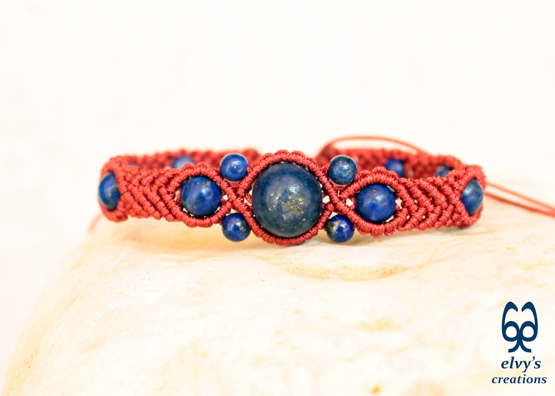 Handmade Macrame Bracelet, Gemstone Beaded Cuff, Unique Birthday Gift for Women
