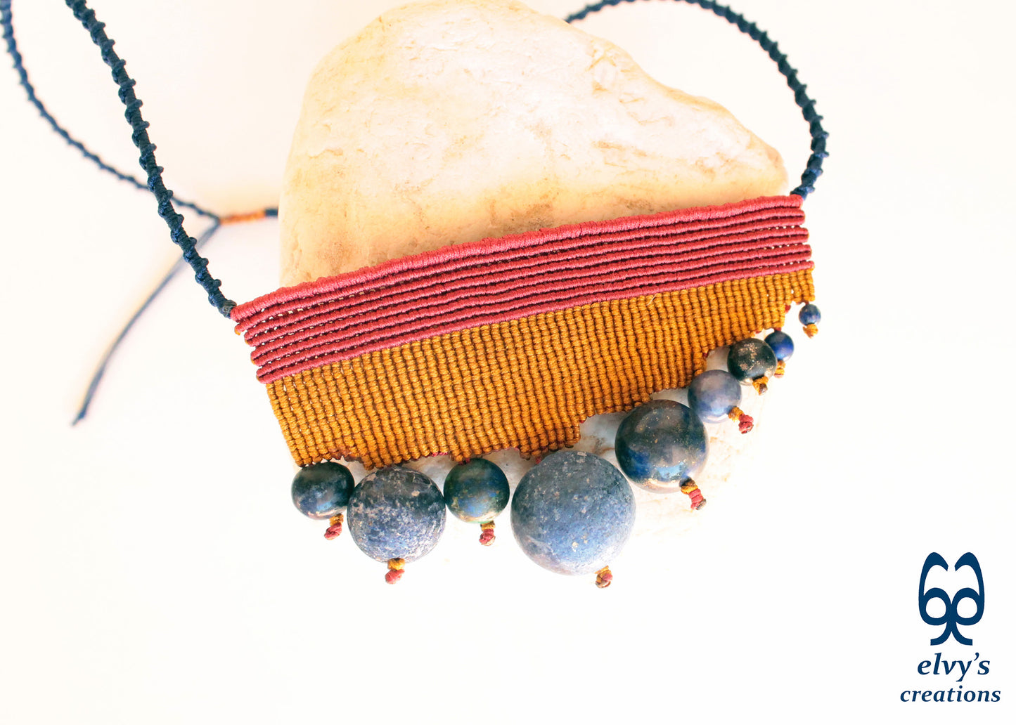 Handmade Macrame Necklace, Beaded Macrame Choker, Unique Birthday Gift for Women and Men