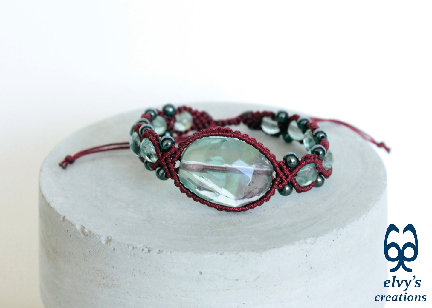 Handmade Macrame Bracelet, Gemstone Beaded Cuff, Unique Birthday Gift for Women and Men