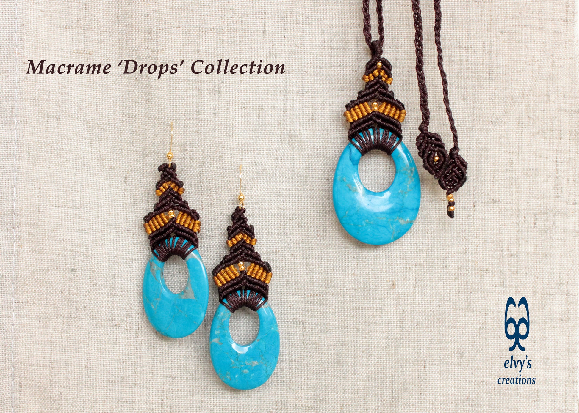 Unisex Turquoise Necklace Woven Macrame Pendant