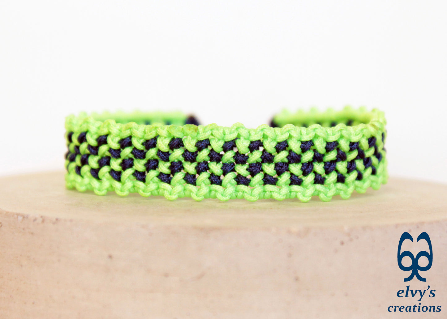 Dark Blue and Fluorescent Green Macrame Bracelet Adjustable Cuff Bracelet Woven Party Wristband Bracelet for Women Birthday Gift for her