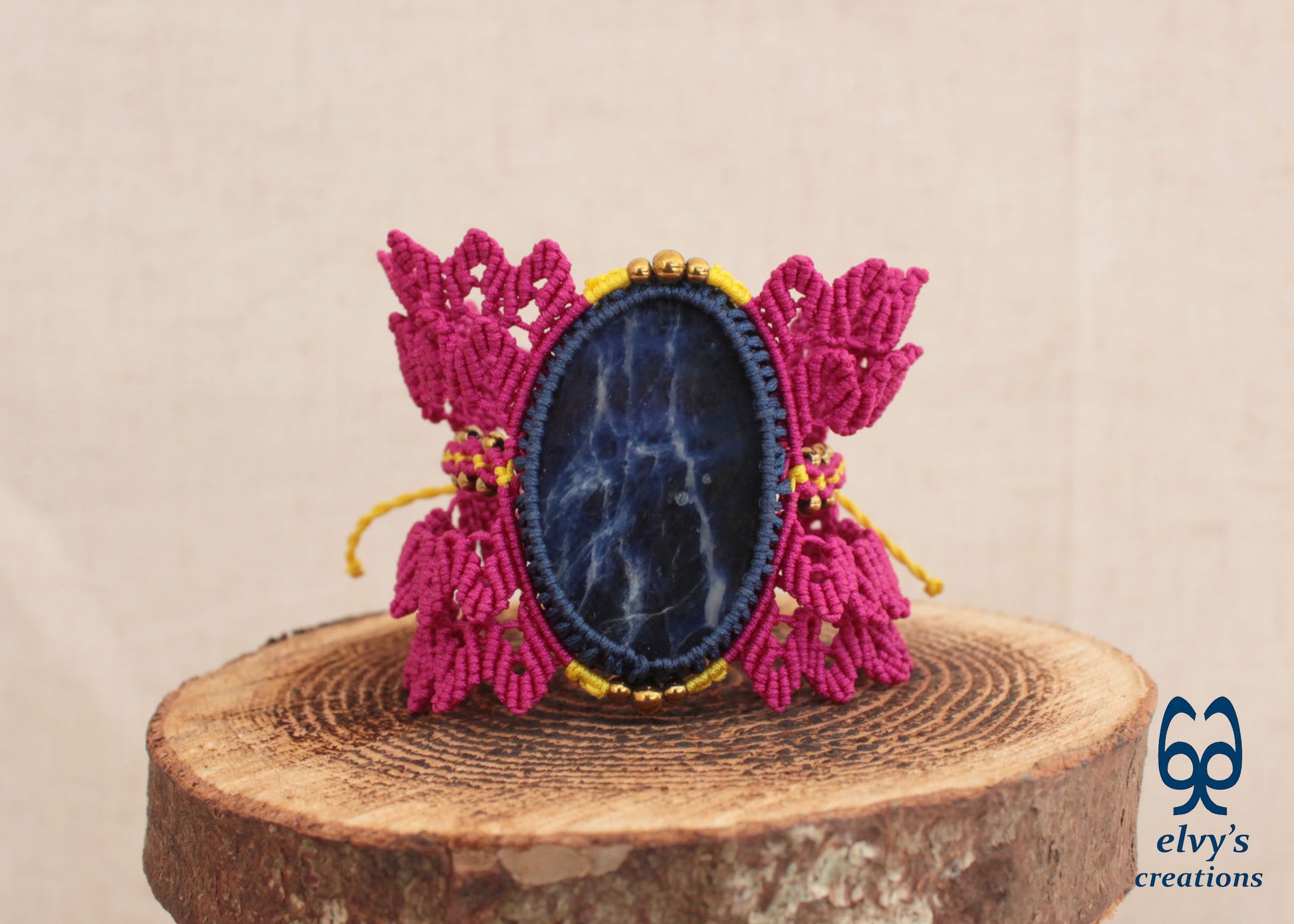 Handmade Pink Macrame Necklace with Crystal Sodalite Gemstones Hematite Adjustable Bracelet