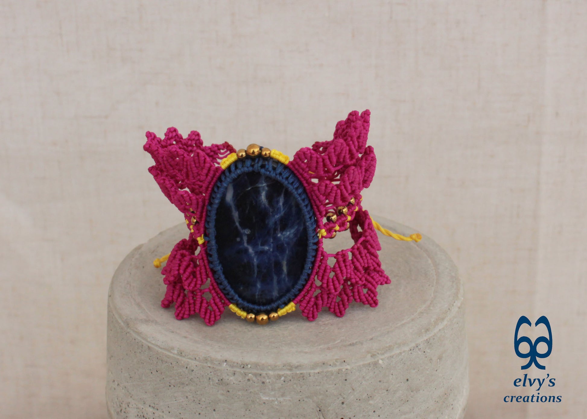 Handmade Pink Macrame Necklace with Crystal Sodalite Gemstones Hematite Adjustable Bracelet