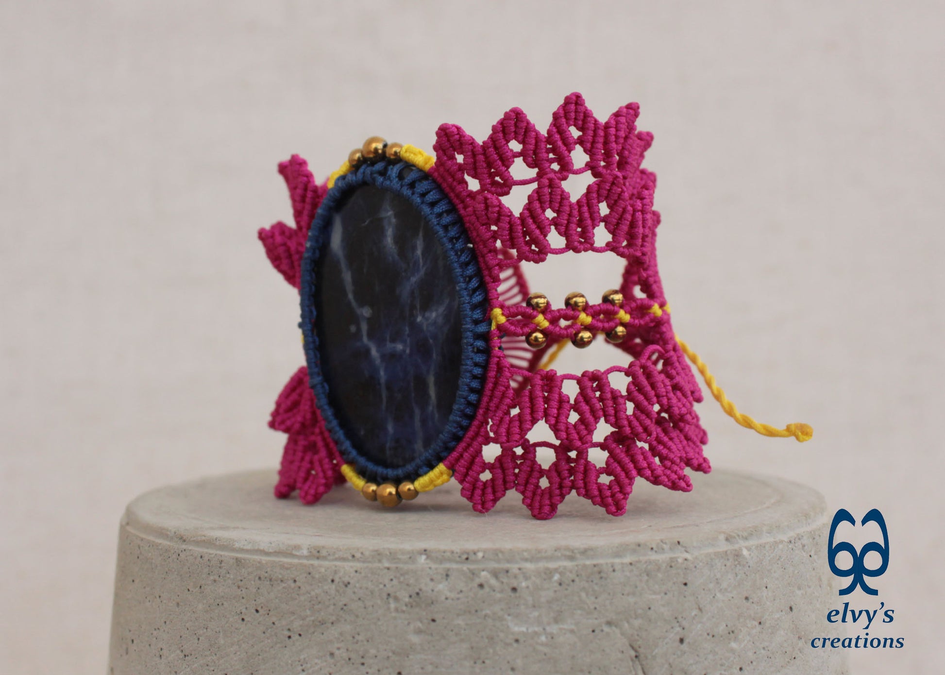 Handmade Pink Macrame Necklace with Crystal Sodalite Gemstones Hematite Adjustable Bracelet