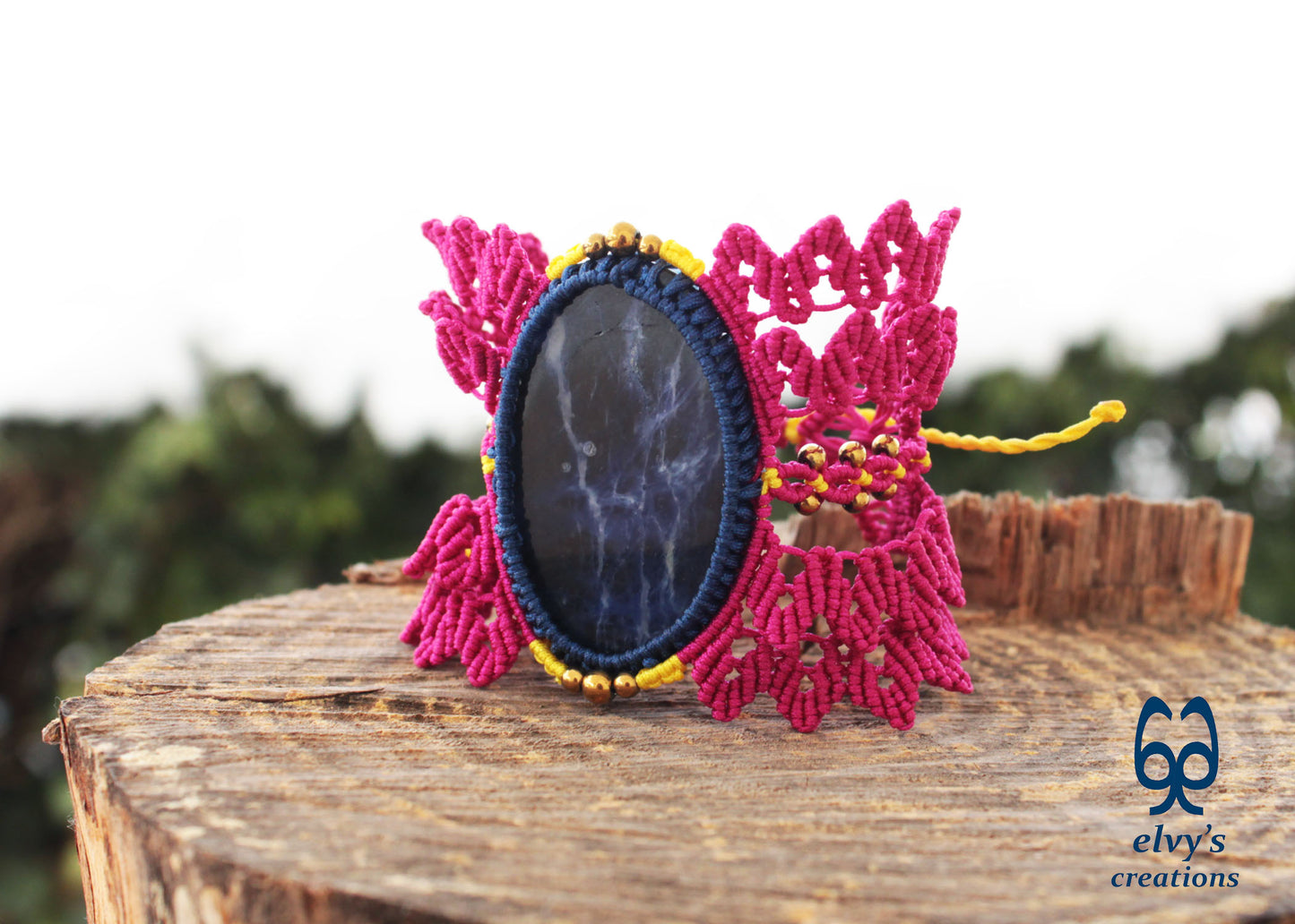 Handmade Pink Macrame Necklace with Crystal Sodalite Gemstones Hematite Adjustable Bracelet