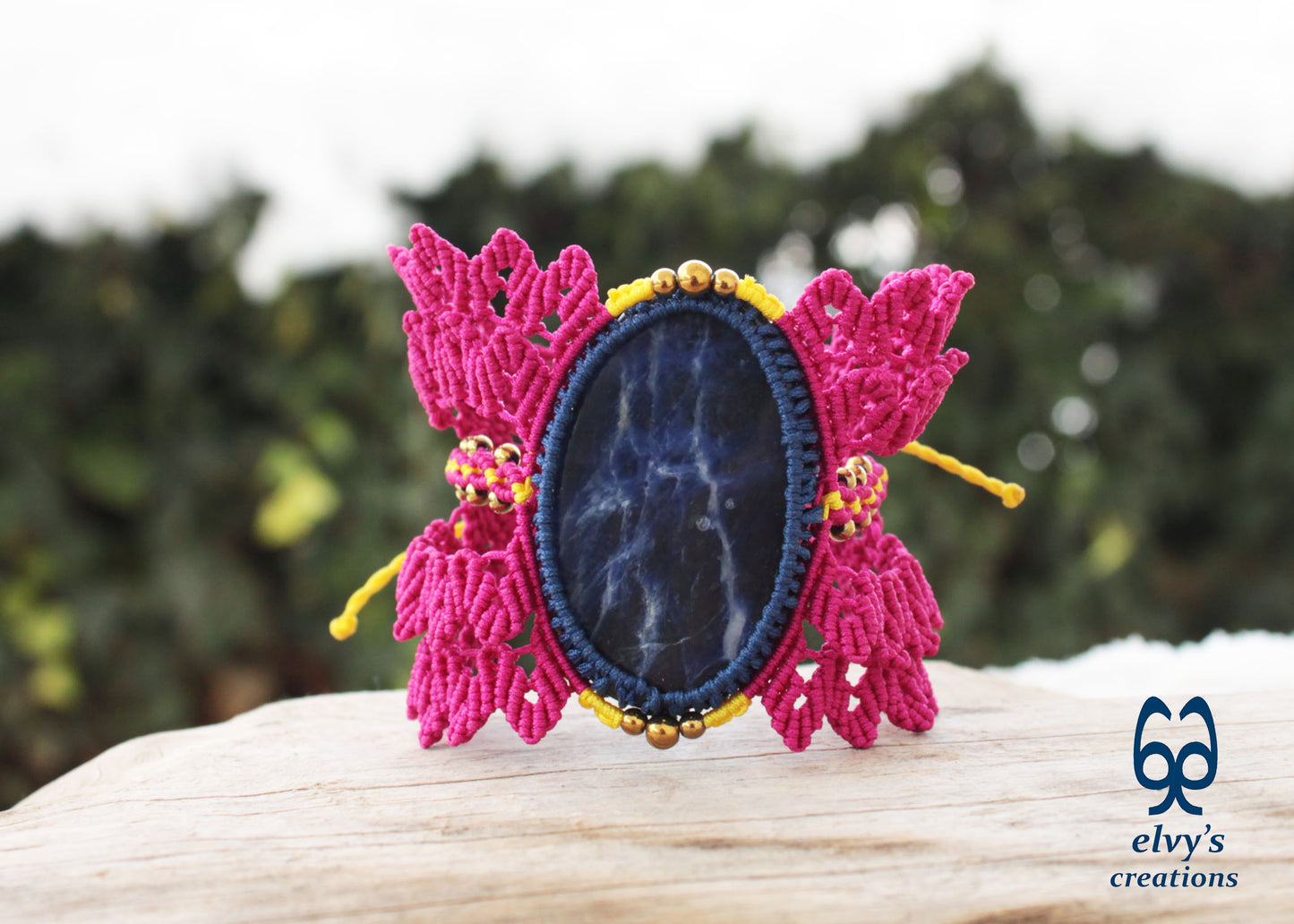 Handmade Pink Macrame Necklace with Crystal Sodalite Gemstones Hematite Adjustable Bracelet