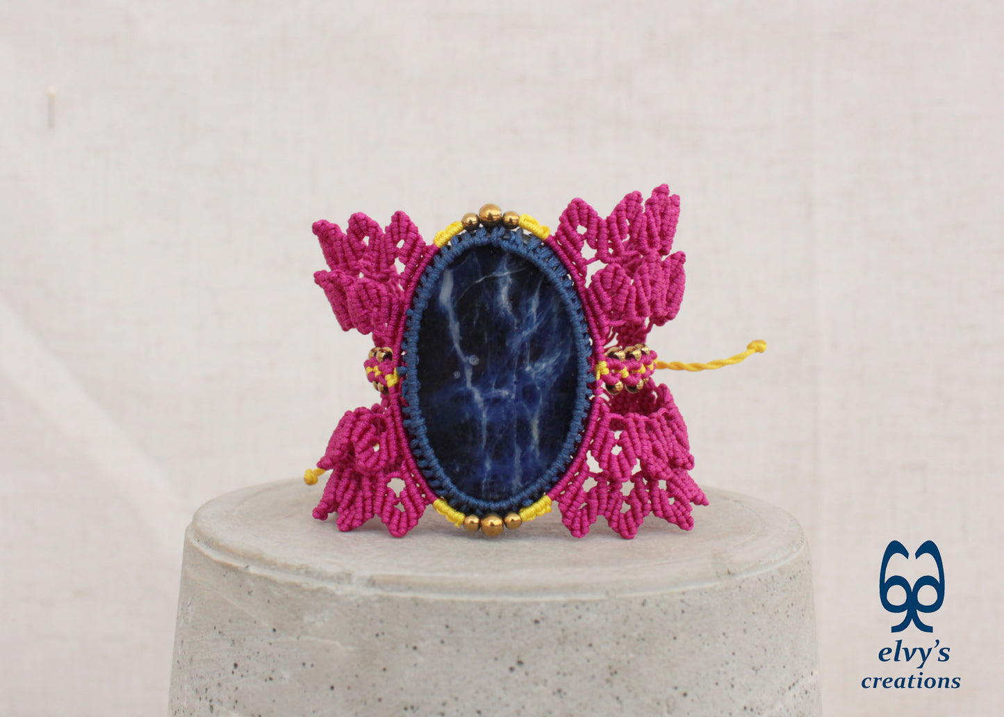 Handmade Pink Macrame Necklace with Crystal Sodalite Gemstones Hematite Adjustable Bracelet