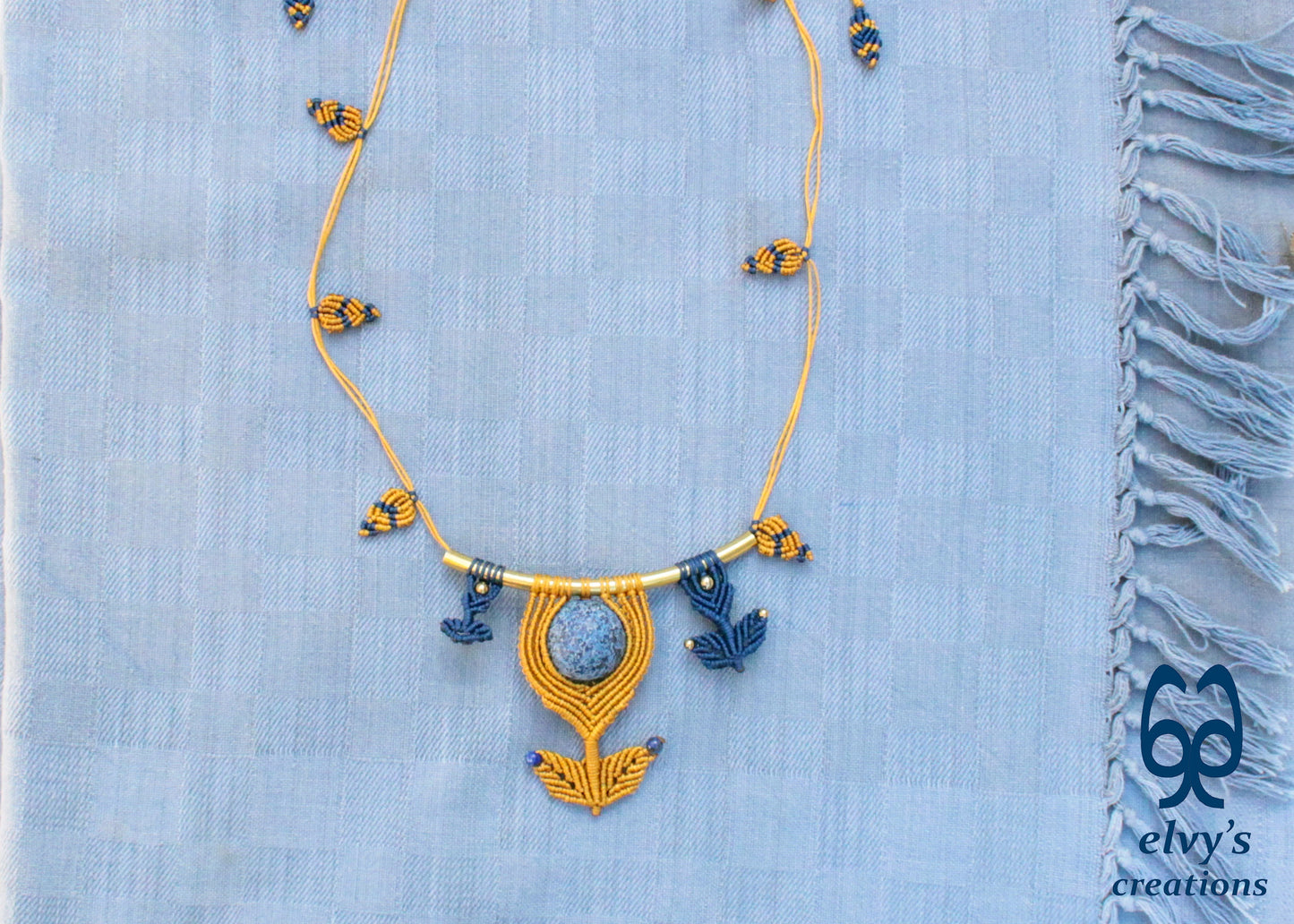 Handmade Macrame Necklace, Lapis Lazuli Beaded Macrame Choker, Unique Birthday Gift for Women