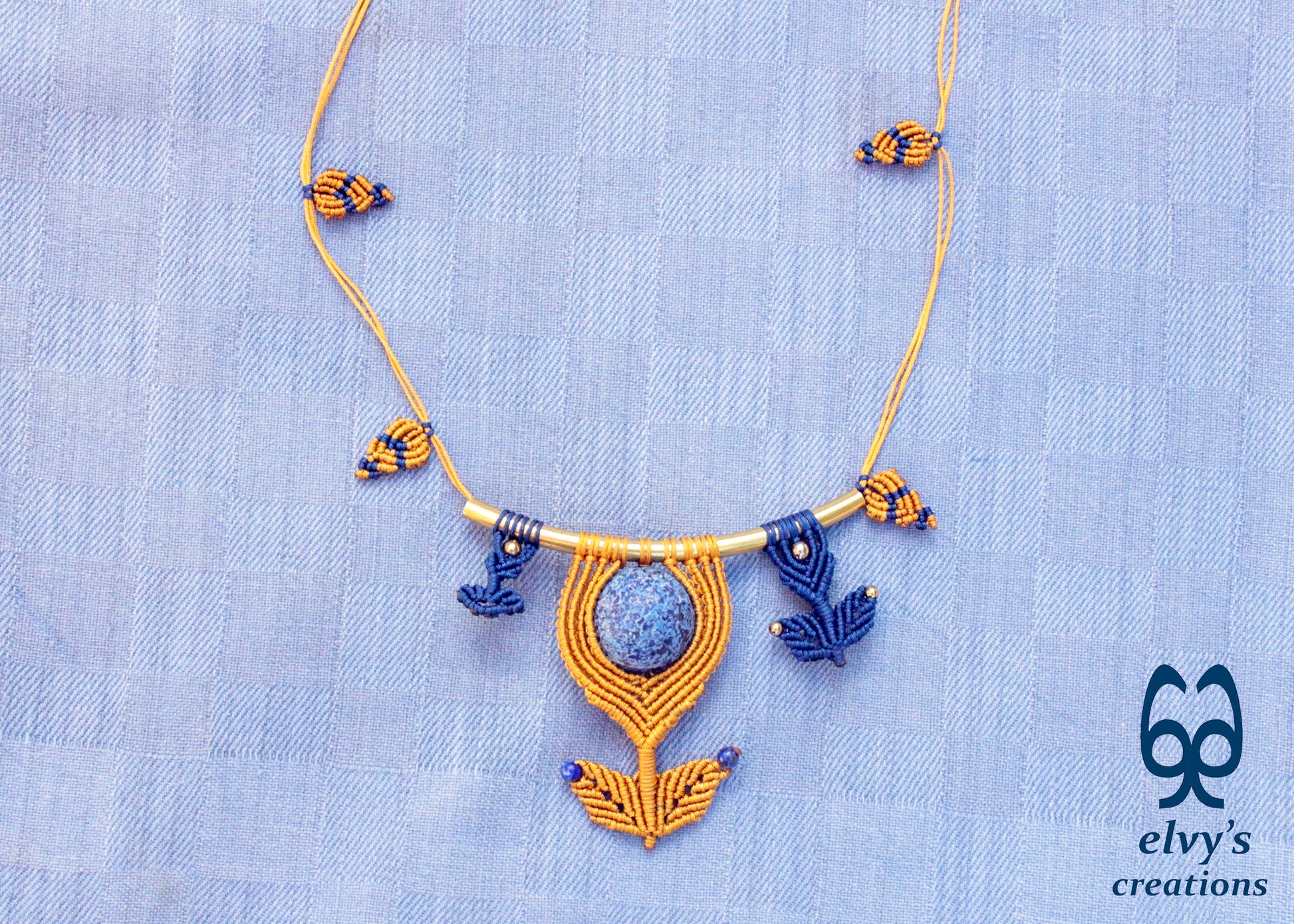 Handmade Macrame Necklace, Lapis Lazuli Beaded Macrame Choker, Unique Birthday Gift for Women