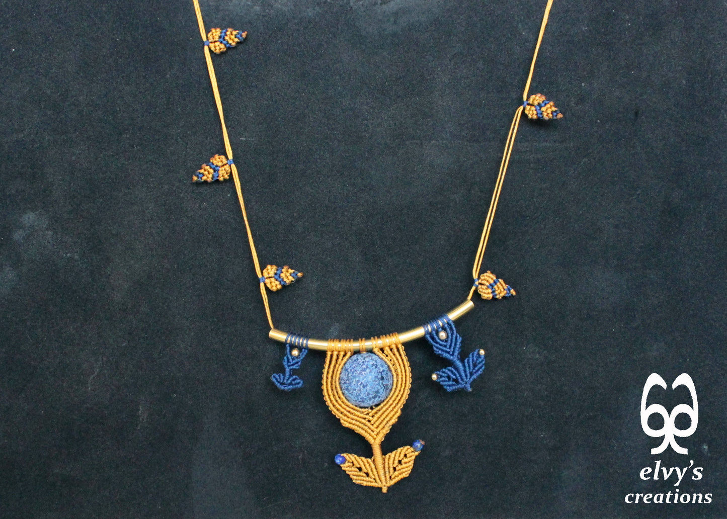 Handmade Macrame Necklace, Lapis Lazuli Beaded Macrame Choker, Unique Birthday Gift for Women