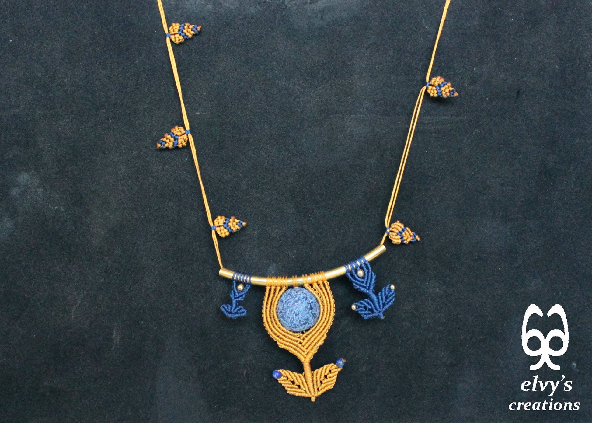 Handmade Macrame Necklace, Lapis Lazuli Beaded Macrame Choker, Unique Birthday Gift for Women
