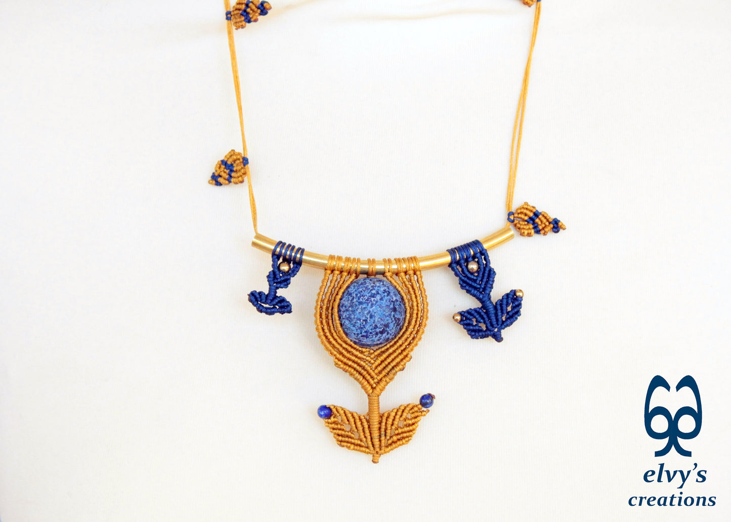 Handmade Macrame Necklace, Lapis Lazuli Beaded Macrame Choker, Unique Birthday Gift for Women