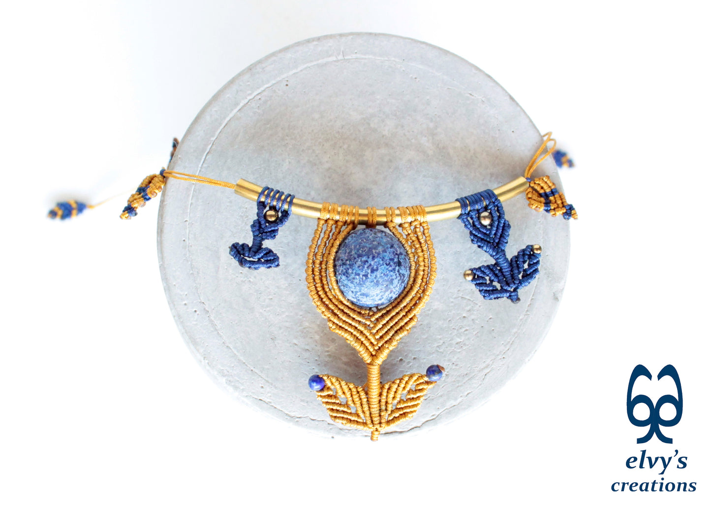 Handmade Macrame Necklace, Lapis Lazuli Beaded Macrame Choker, Unique Birthday Gift for Women