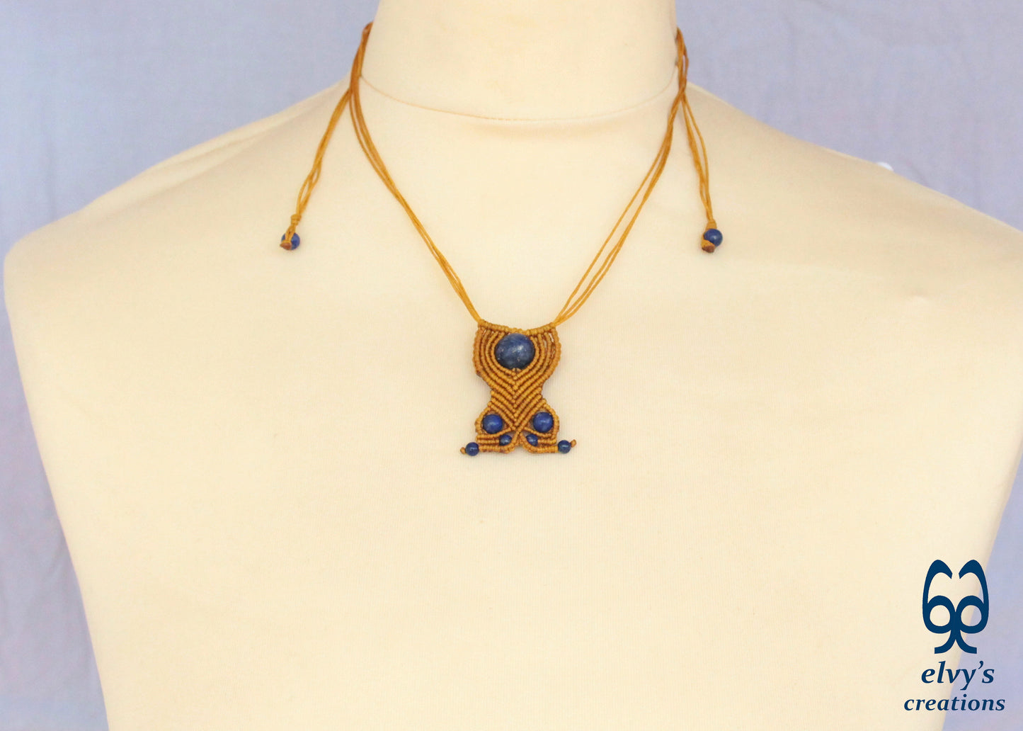 Handmade Macrame Necklace, Lapis Lazuli Beaded Macrame Choker, Unique Birthday Gift for Women