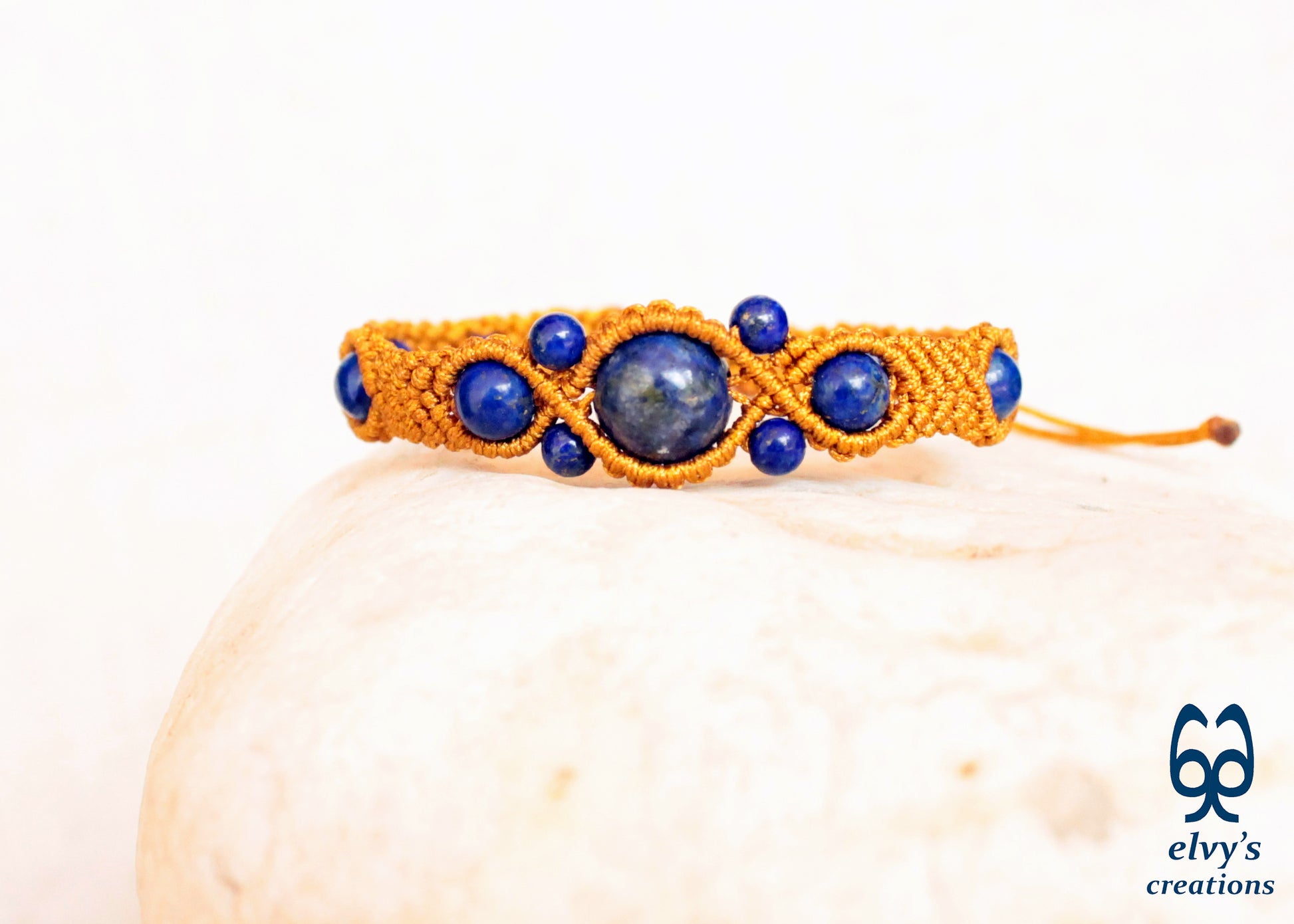 Handmade Macrame Bracelet, Gemstone Beaded Cuff, Unique Birthday Gift for Women