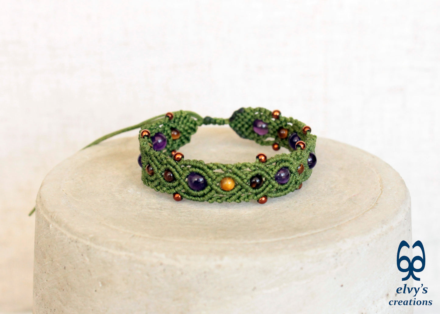 Black Macrame Bracelet with Amethyst Gemstones