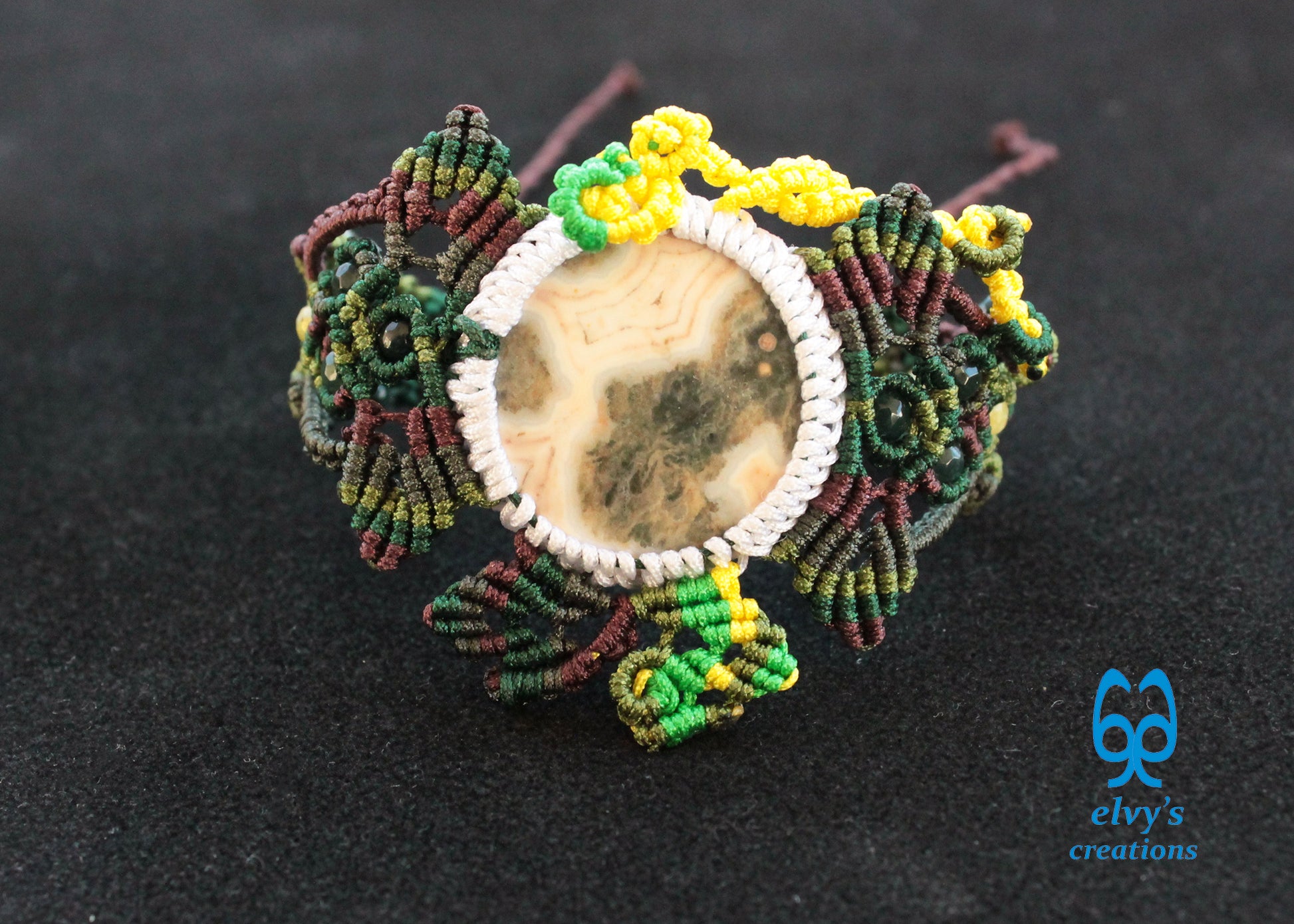 Green and Brown Macrame Bracelet Agate Macrame Bracelet Adjustable Lace Bracelet Gift for Women