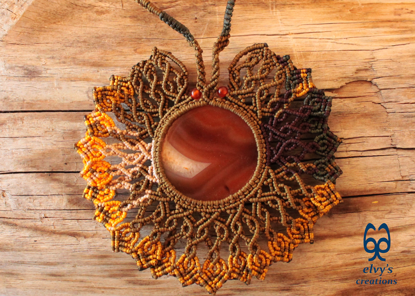 Gold Macrame Necklace with Carnelian Gemstones