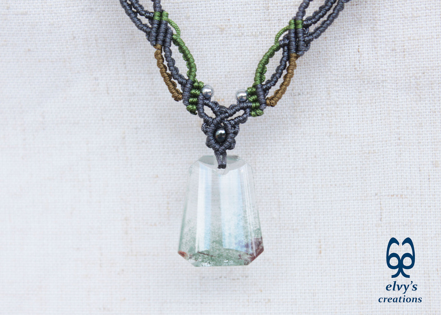 Handmade Macrame Necklace with Crystal Quartz Gemstones Crystal Necklace