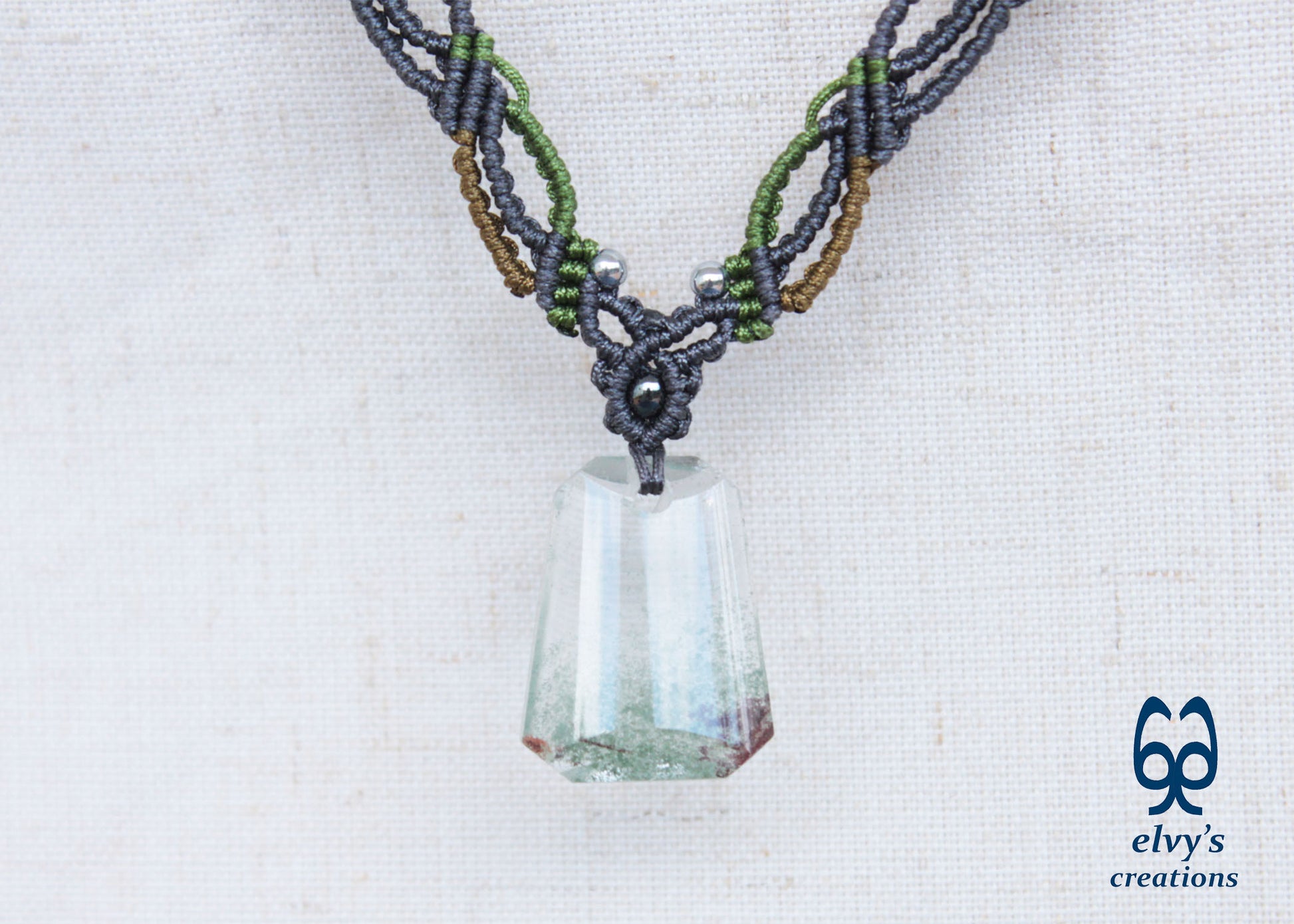 Handmade Macrame Necklace with Crystal Quartz Gemstones Crystal Necklace