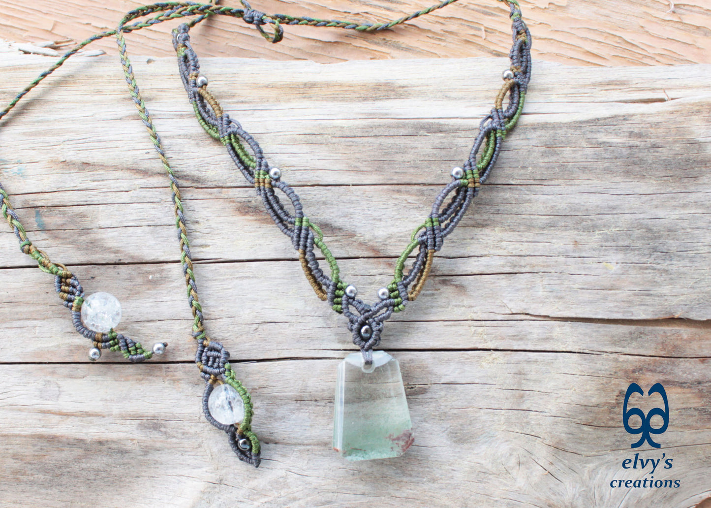 Handmade Macrame Necklace with Crystal Quartz Gemstones Crystal Necklace