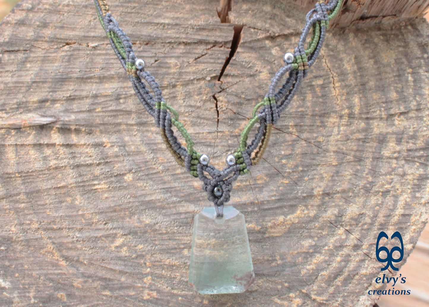 Handmade Macrame Necklace with Crystal Quartz Gemstones Crystal Necklace