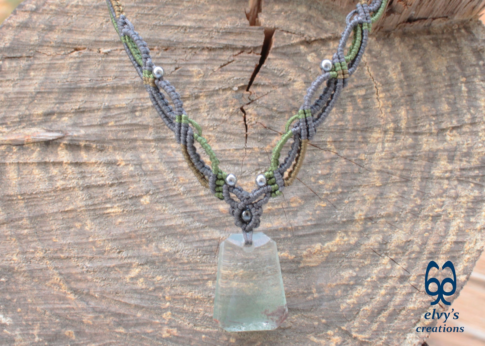 Handmade Macrame Necklace with Crystal Quartz Gemstones Crystal Necklace