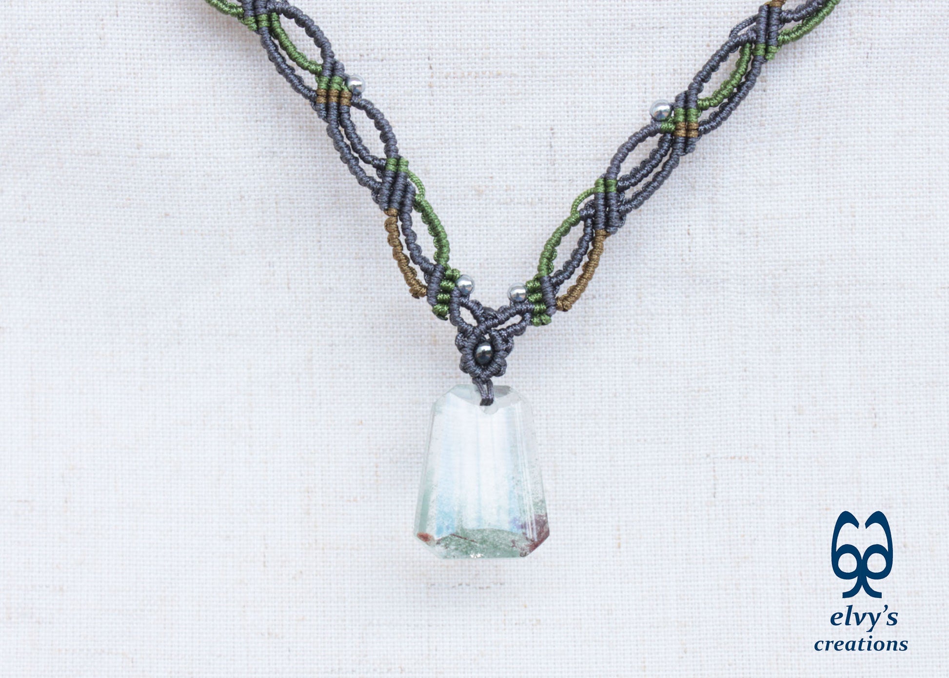 Handmade Macrame Necklace with Crystal Quartz Gemstones Crystal Necklace