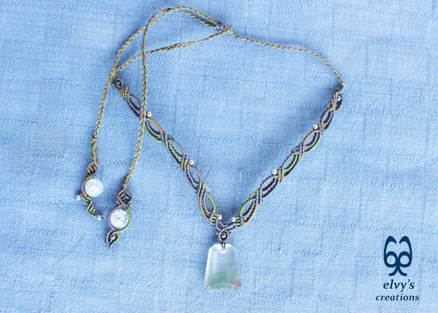 Handmade Macrame Necklace with Crystal Quartz Gemstones Crystal Necklace