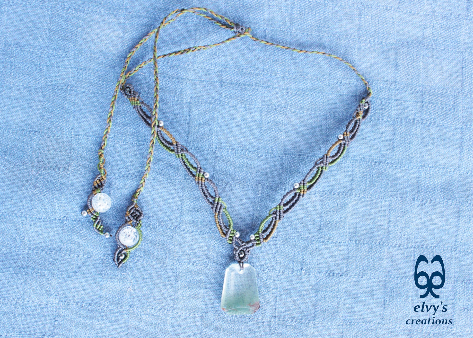 Handmade Macrame Necklace with Crystal Quartz Gemstones Crystal Necklace
