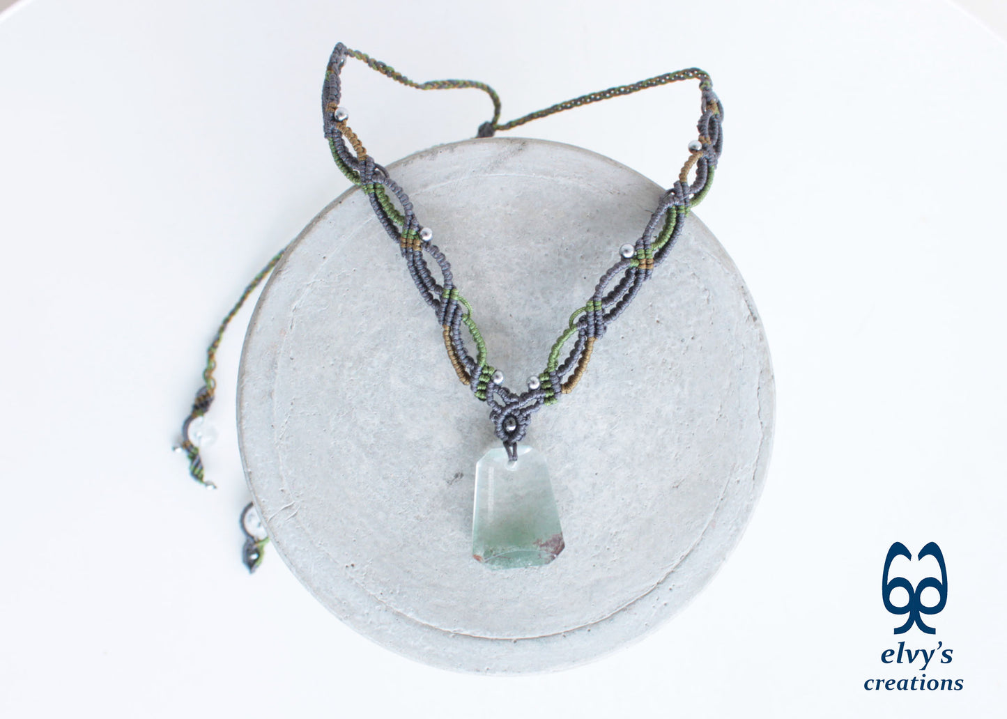 Handmade Macrame Necklace with Crystal Quartz Gemstones Crystal Necklace