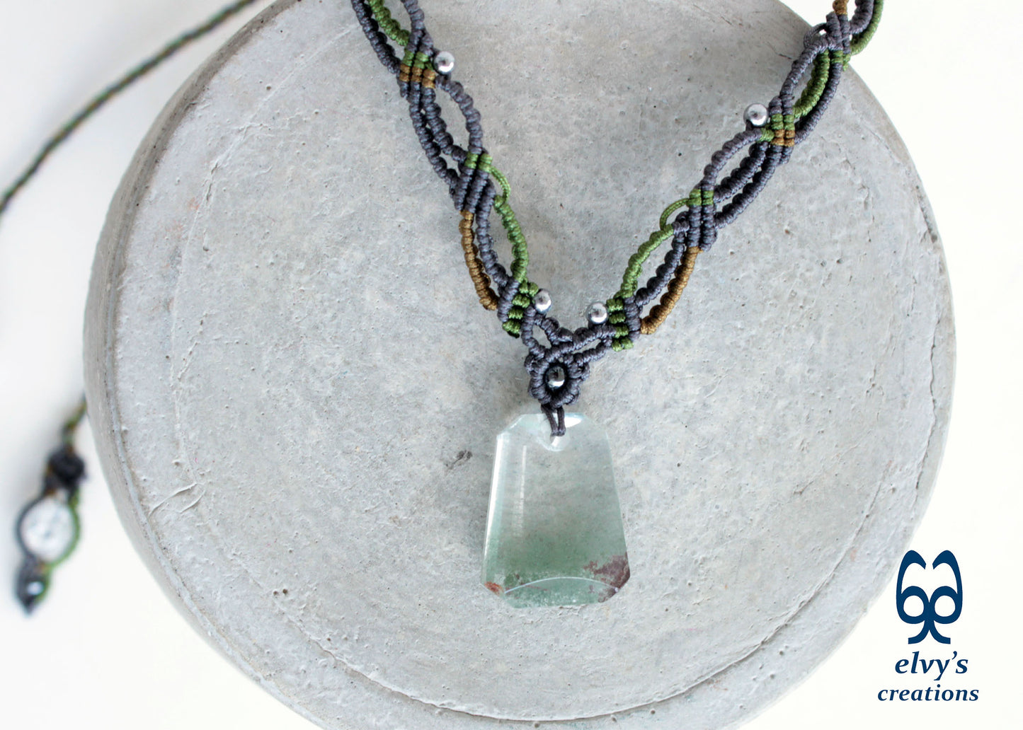 Handmade Macrame Necklace with Crystal Quartz Gemstones Crystal Necklace
