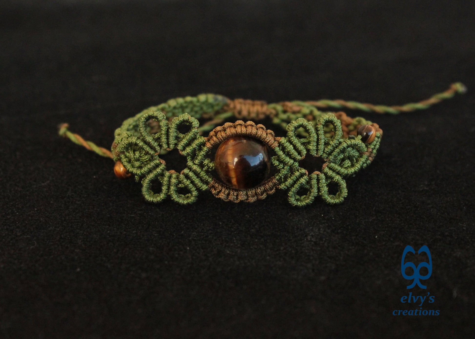 Green Macrame Bracelet Tiger Eye Gemstones Adjustable Lace Bracelet Birthday Gift for Women