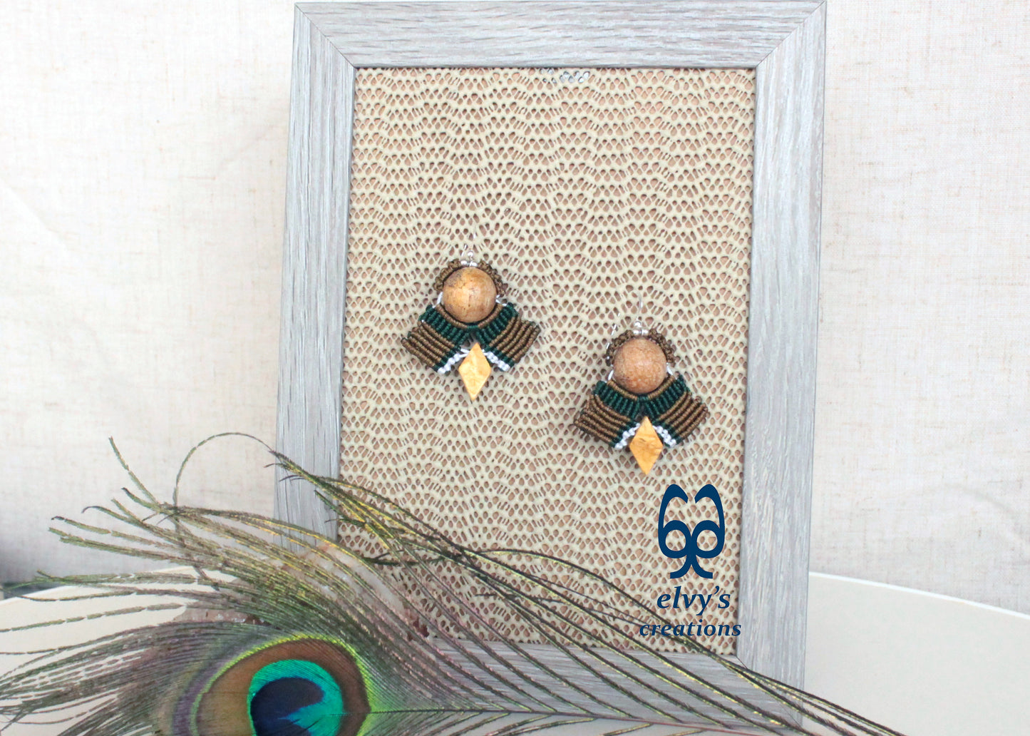 Yellow Agate Macrame Earrings, Green and Gold Dangle Gemstone Beaded Earrings, Unique Birthday Gift for Women