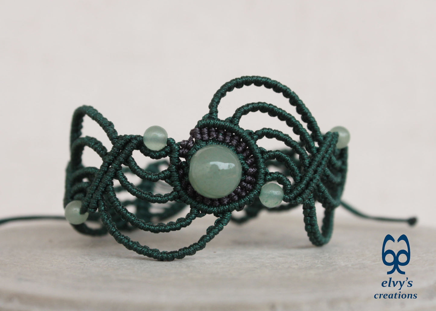 Handmade Macrame Bracelet, Aventurine Gemstone Beaded Cuff, Unique Birthday Gift for Women