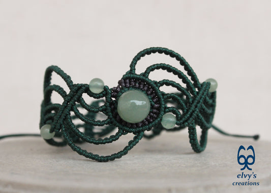 Handmade Macrame Bracelet, Aventurine Gemstone Beaded Cuff, Unique Birthday Gift for Women