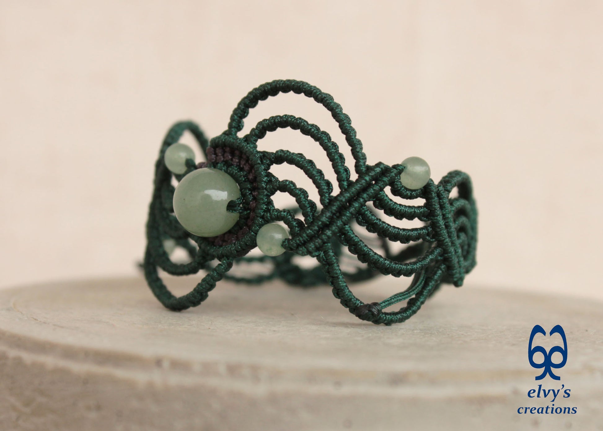 Handmade Macrame Bracelet, Aventurine Gemstone Beaded Cuff, Unique Birthday Gift for Women