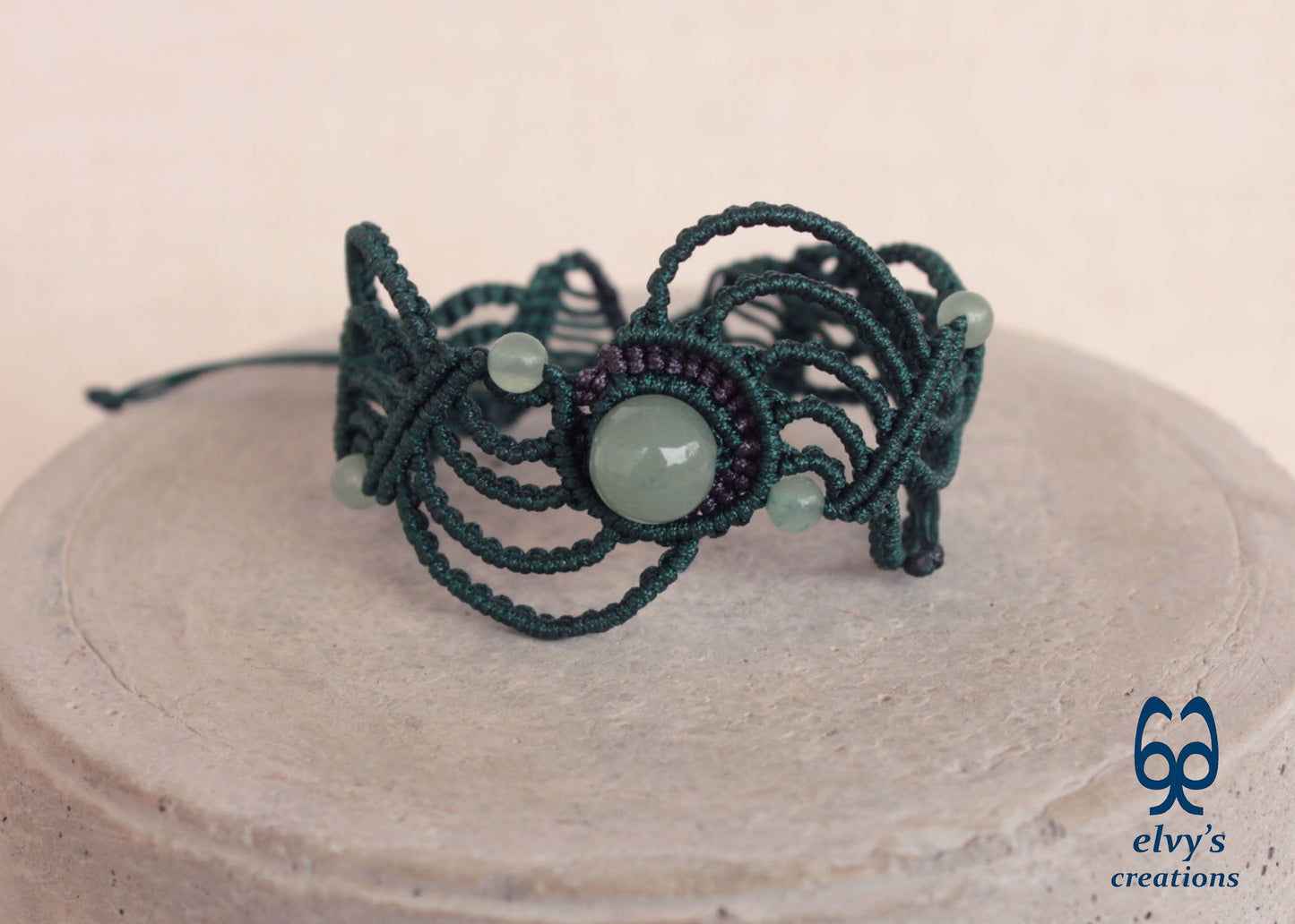 Handmade Macrame Bracelet, Aventurine Gemstone Beaded Cuff, Unique Birthday Gift for Women