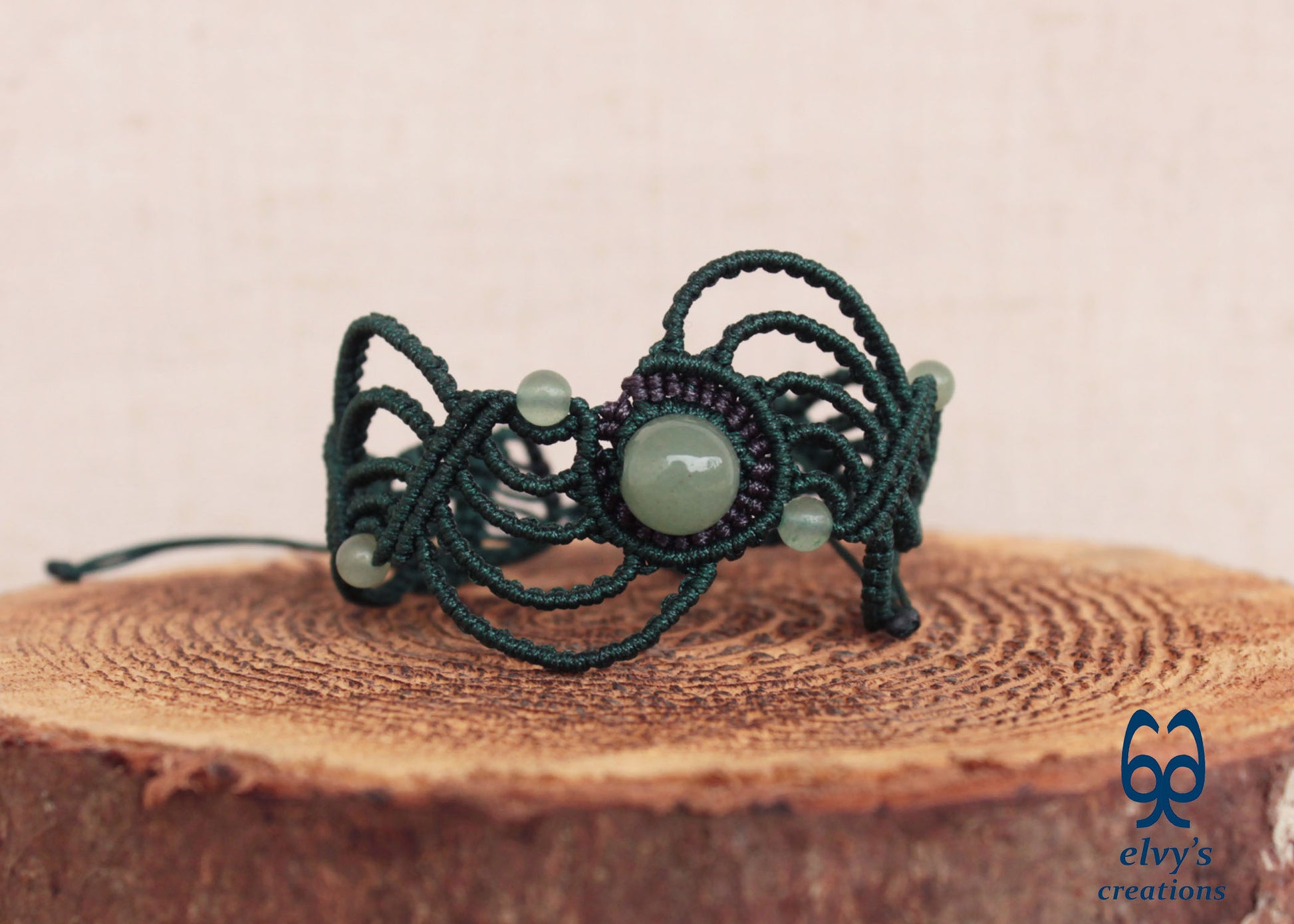 Handmade Macrame Bracelet, Aventurine Gemstone Beaded Cuff, Unique Birthday Gift for Women