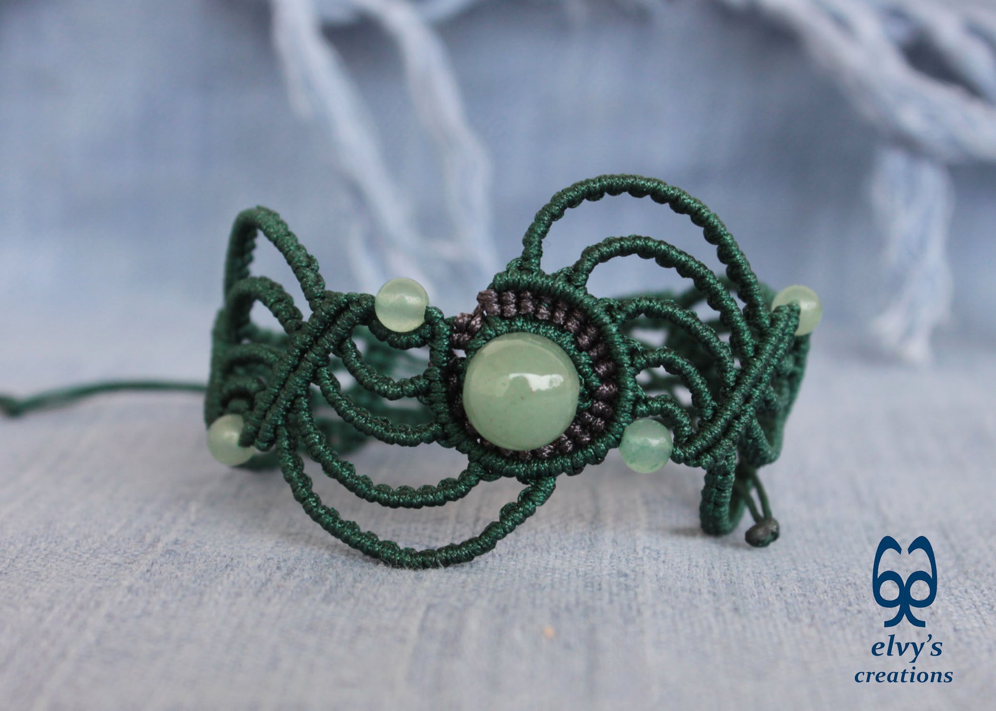 Handmade Macrame Bracelet, Aventurine Gemstone Beaded Cuff, Unique Birthday Gift for Women