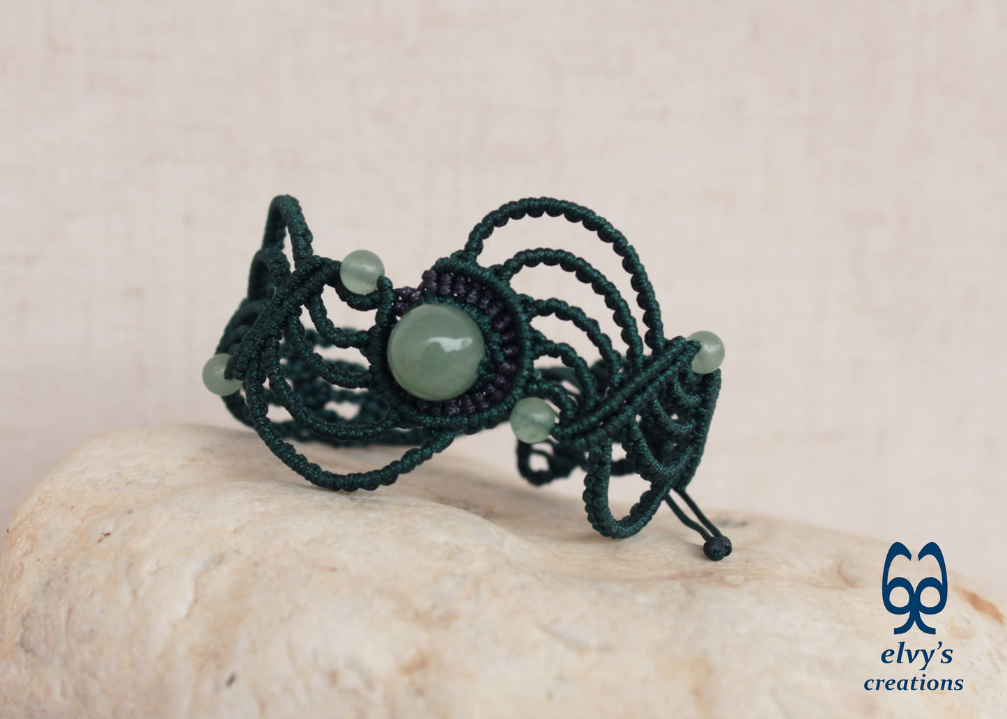 Handmade Macrame Bracelet, Aventurine Gemstone Beaded Cuff, Unique Birthday Gift for Women