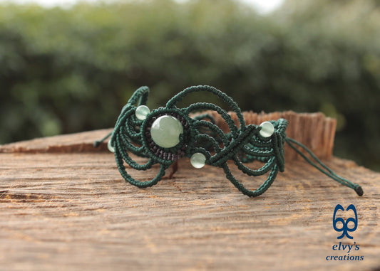 Handmade Macrame Bracelet, Aventurine Gemstone Beaded Cuff, Unique Birthday Gift for Women