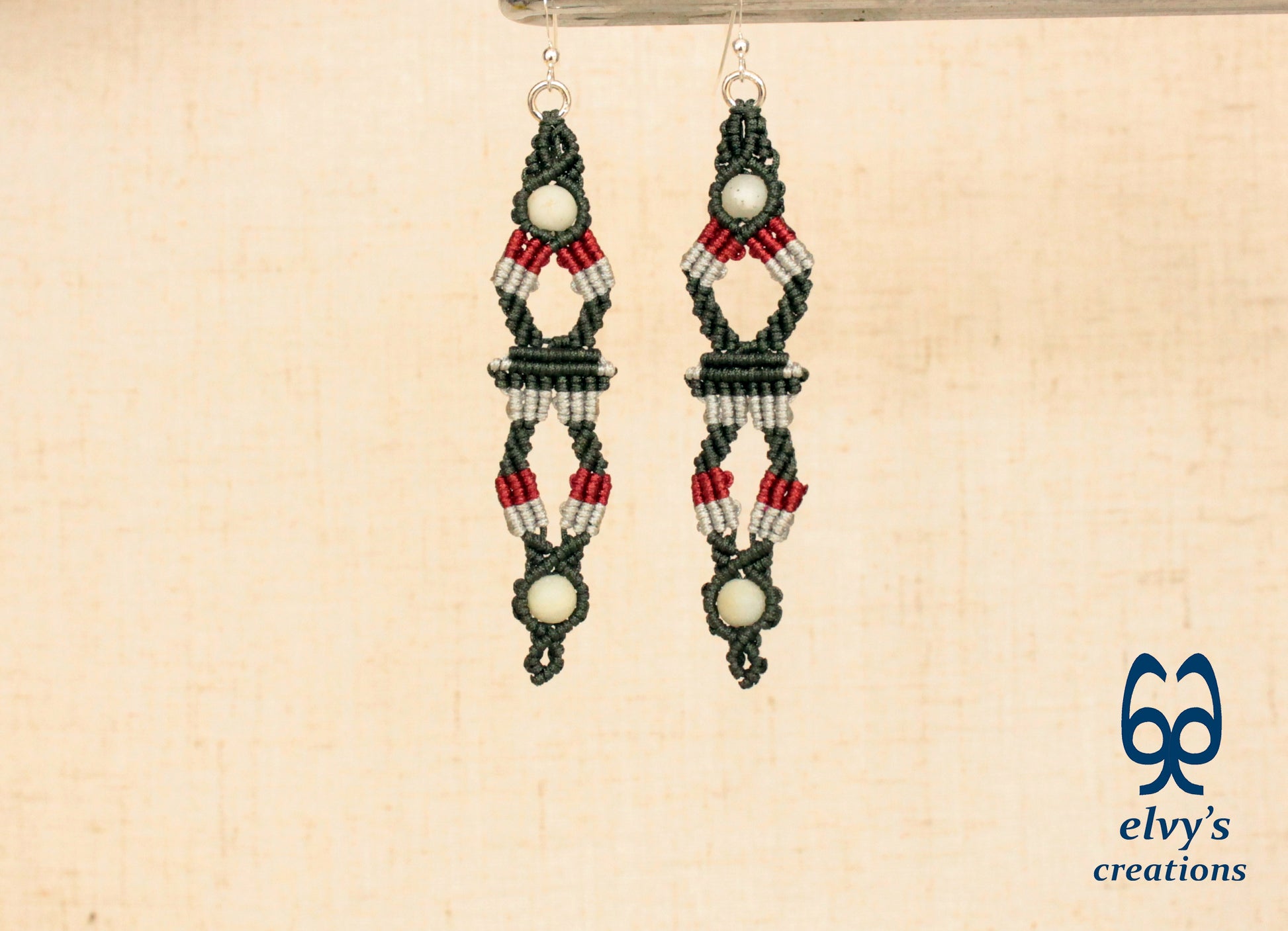 Green Macrame Earrings, Amazonite Gemstones Beads, Unique Gift for Women Virgo Birthday Gift