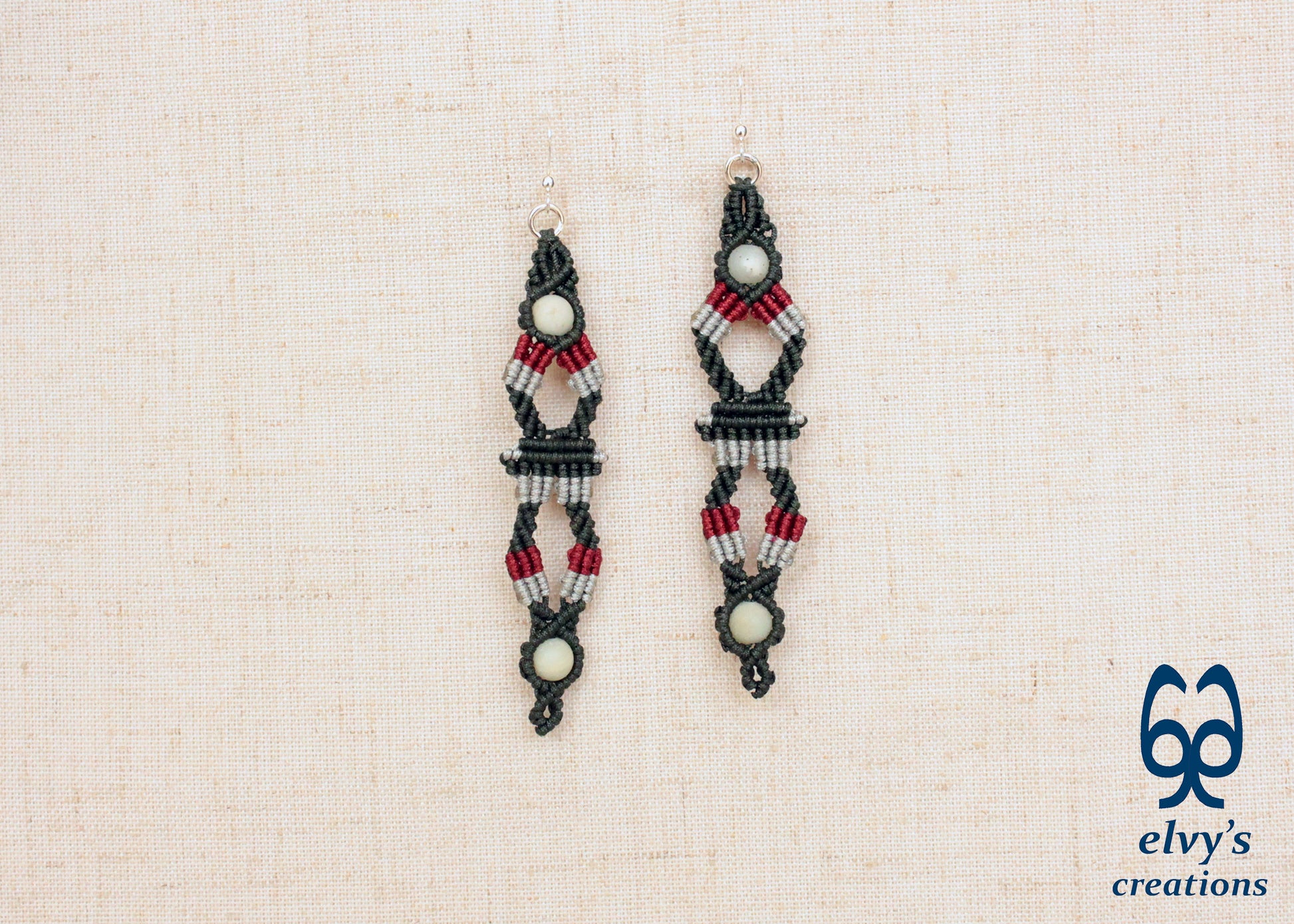 Green Macrame Earrings, Amazonite Gemstones Beads, Unique Gift for Women Virgo Birthday Gift