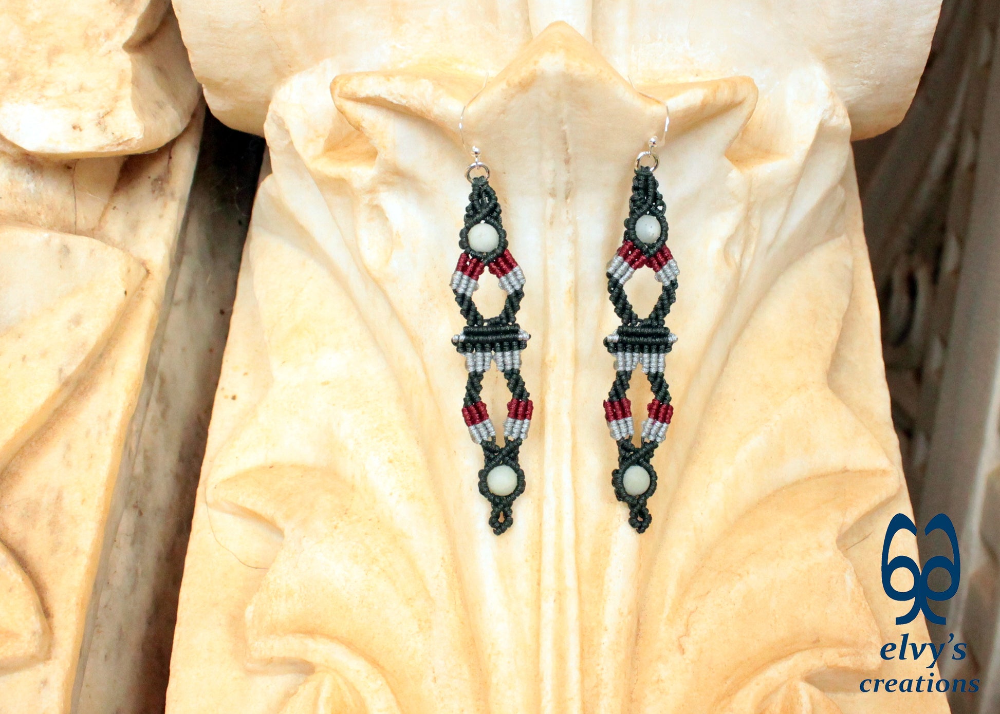 Green Macrame Earrings, Amazonite Gemstones Beads, Unique Gift for Women Virgo Birthday Gift