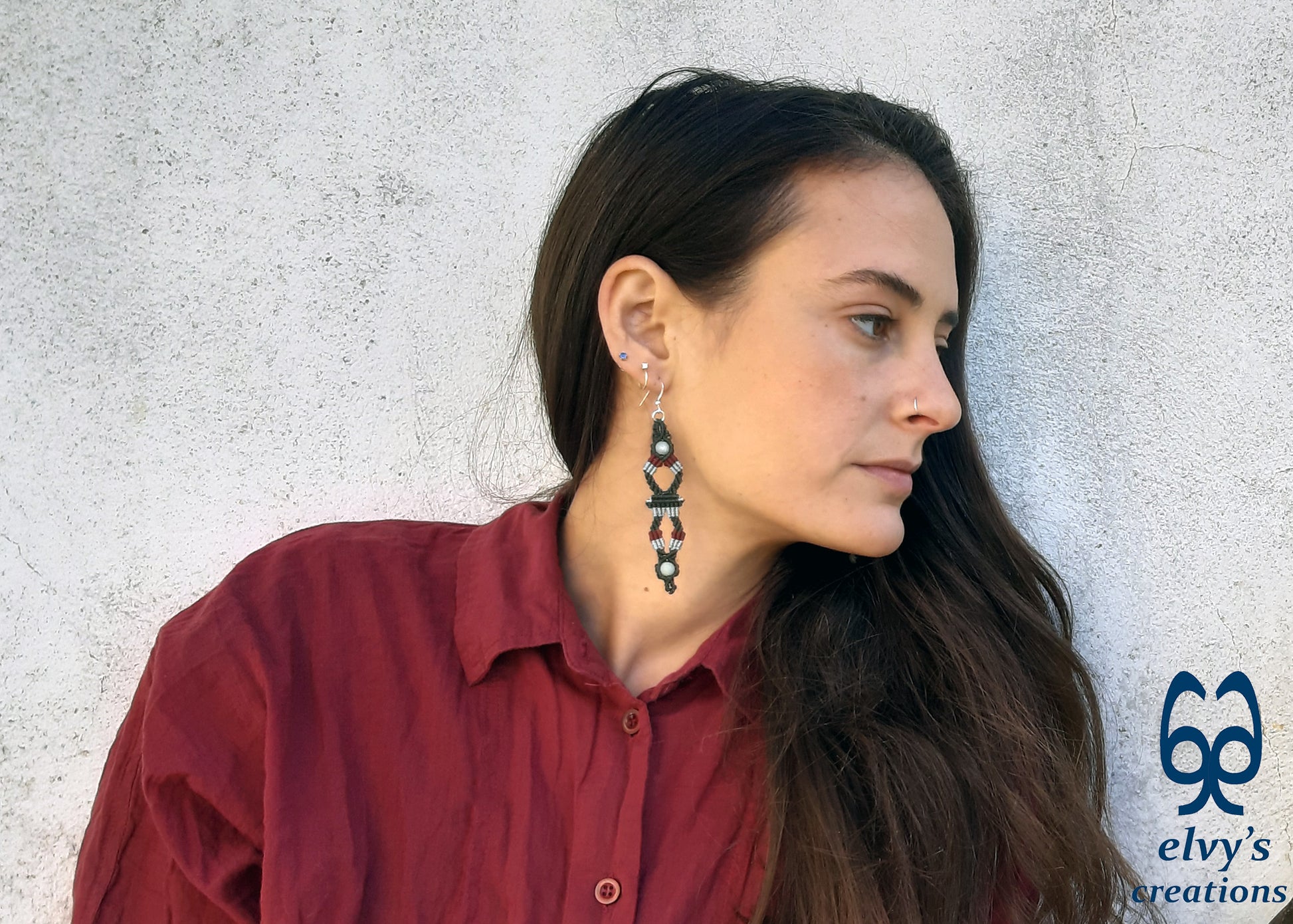 Green Macrame Earrings, Amazonite Gemstones Beads, Unique Gift for Women Virgo Birthday Gift