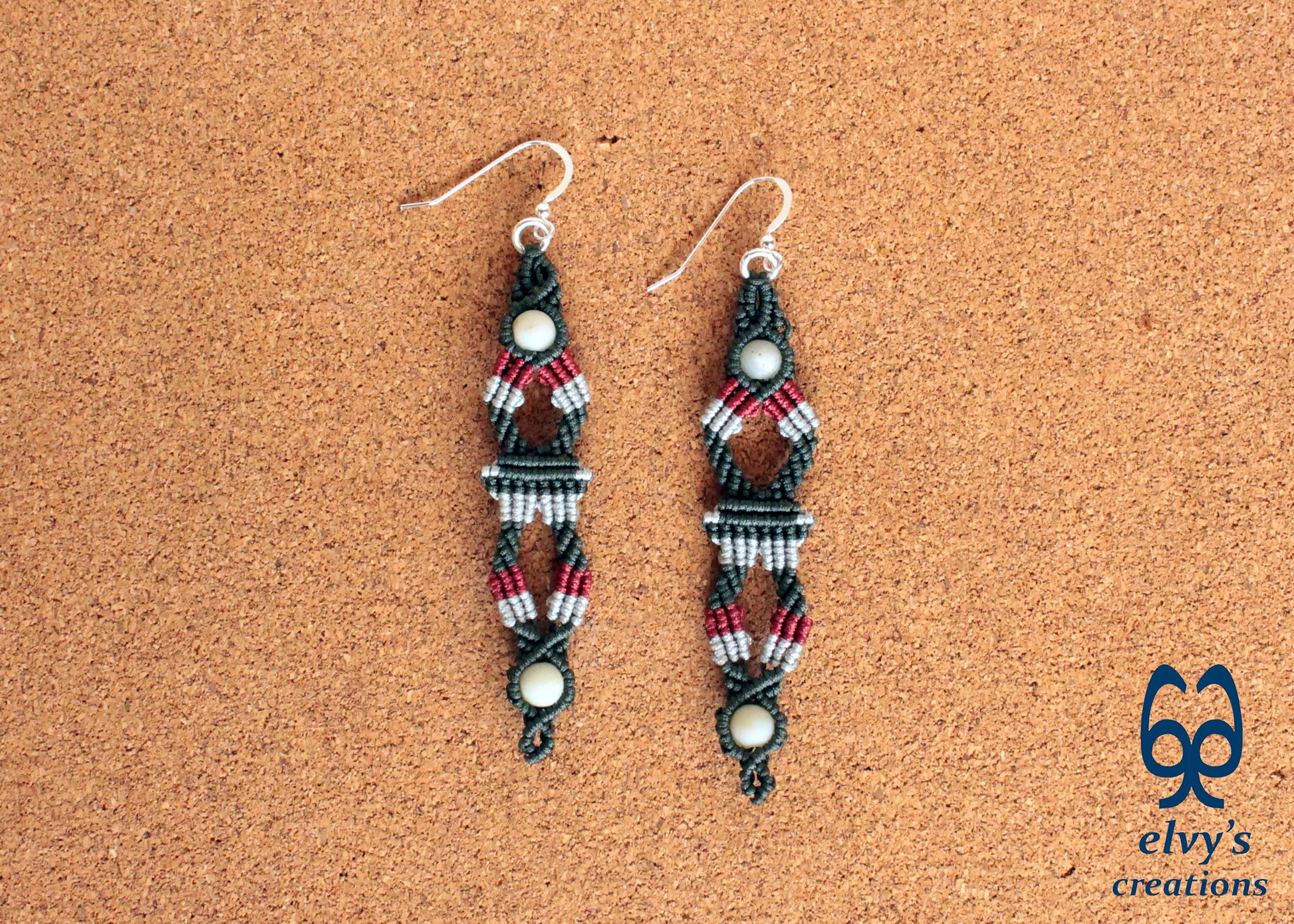 Green Macrame Earrings, Amazonite Gemstones Beads, Unique Gift for Women Virgo Birthday Gift