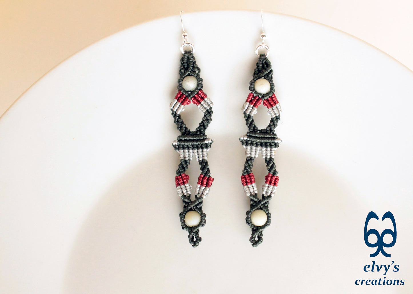 Green Macrame Earrings, Amazonite Gemstones Beads, Unique Gift for Women Virgo Birthday Gift