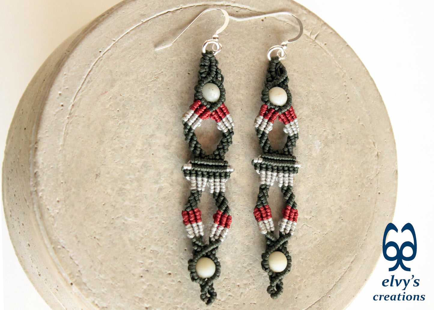 Green Macrame Earrings, Amazonite Gemstones Beads, Unique Gift for Women Virgo Birthday Gift